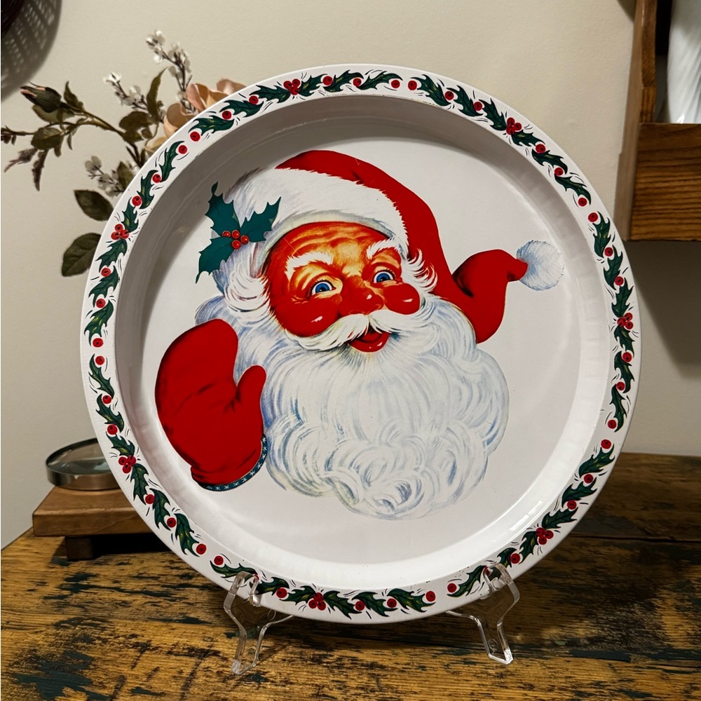 Festive Santa Claus Holiday Tin Tray